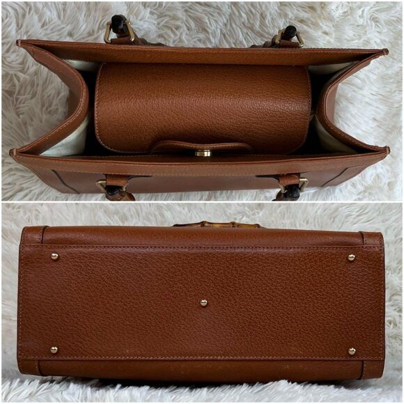 GUCCI VINTAGE DIANA LEATHER BAMBOO TOTE BAG - Picture 5 of 12